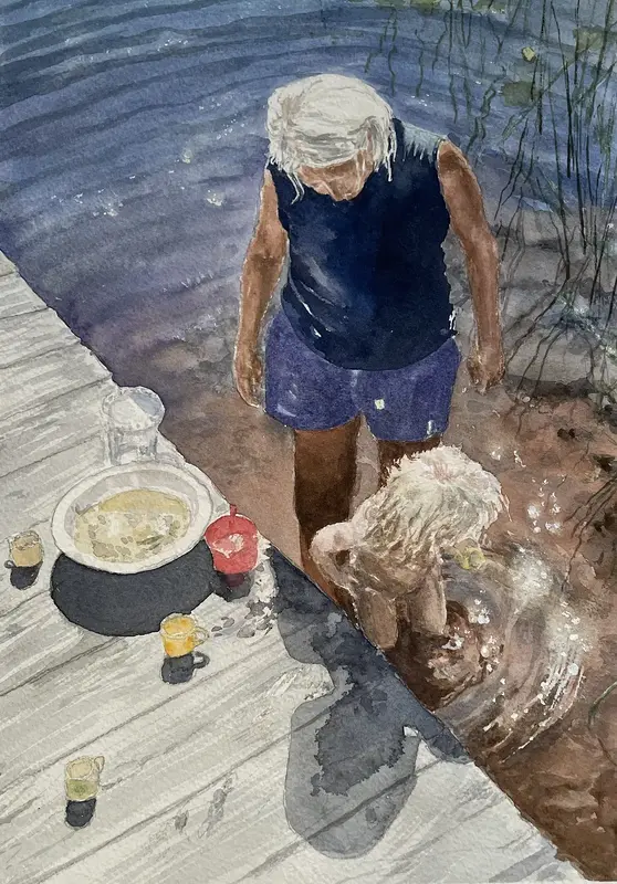 Akvarell Vattenlek av Maria Möller