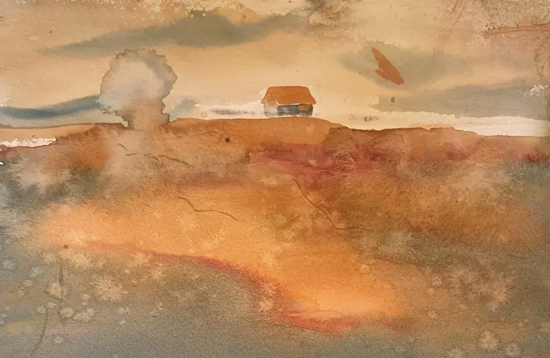 Akvarell Lilla huset av Maria Möller