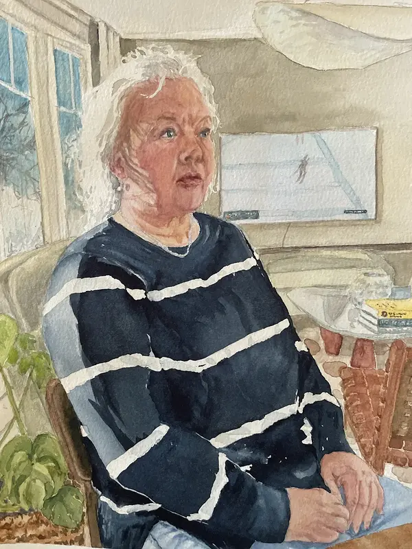 Akvarell Fikastund av Maria Möller