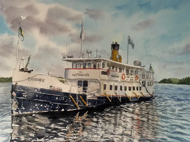 Akvarell Ångaren Thome’e av Maria Möller