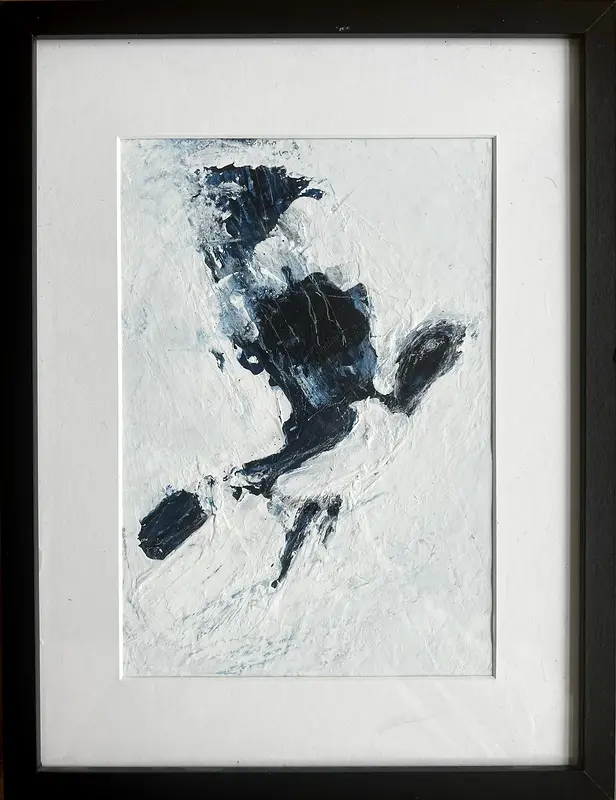 Akrylmålning Skata 36 a ’ vändbar’ Titel: Koreografi i det blå av Tom Kvém