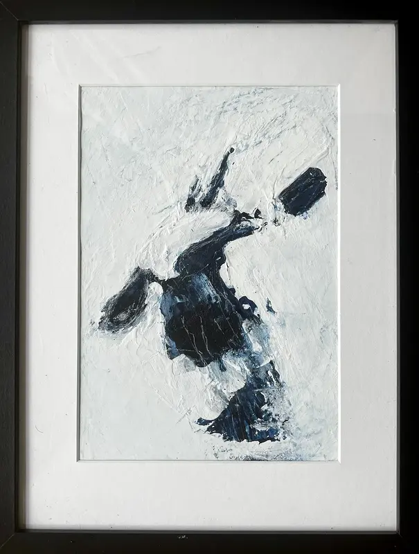 Akrylmålning Skata 36 b’ vändbar’ Titel: Koreografi i det blå av Tom Kvém