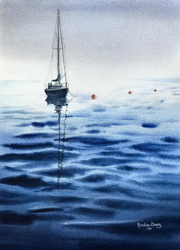 Akvarell Förankrad i stillhet av Anette Öberg