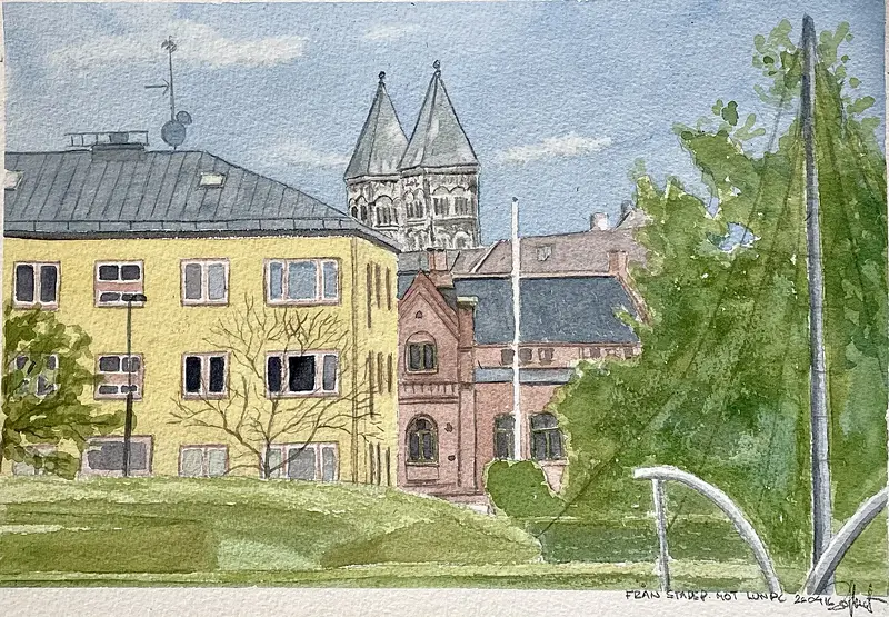 Akvarell Från Stadsparken mot Lund c. av Pär Håkan Henriksson