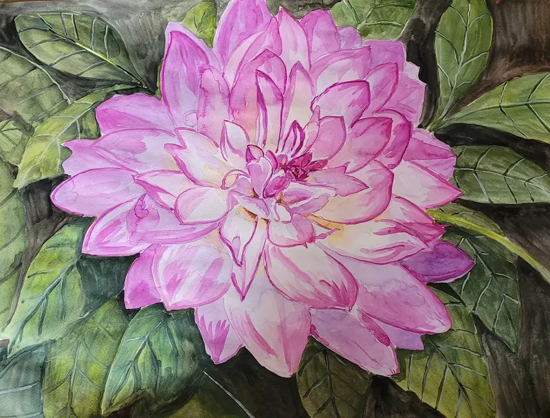 Akvarell Dahlia av Malva Forslin