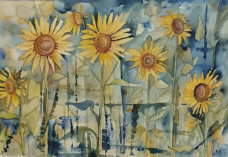 Akvarell Solrosor av Ewa Rönnberg