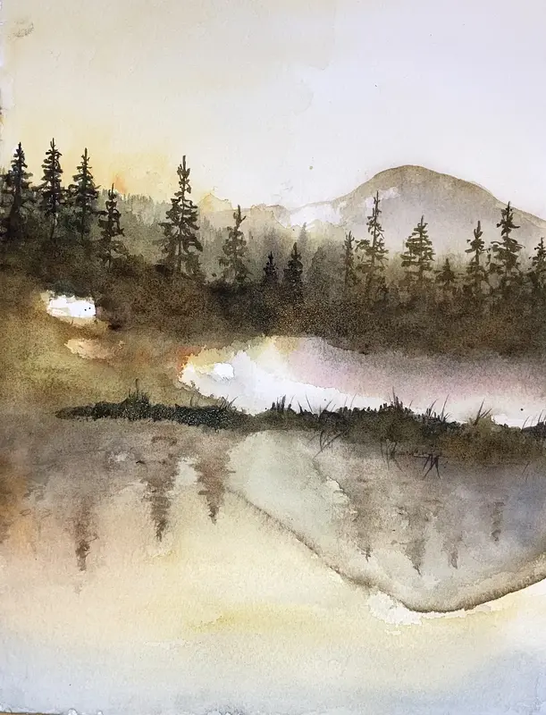 Akvarell SOLUPPGÅNG I KALL av Rose-Marie Lyckebrant-Lindqvist