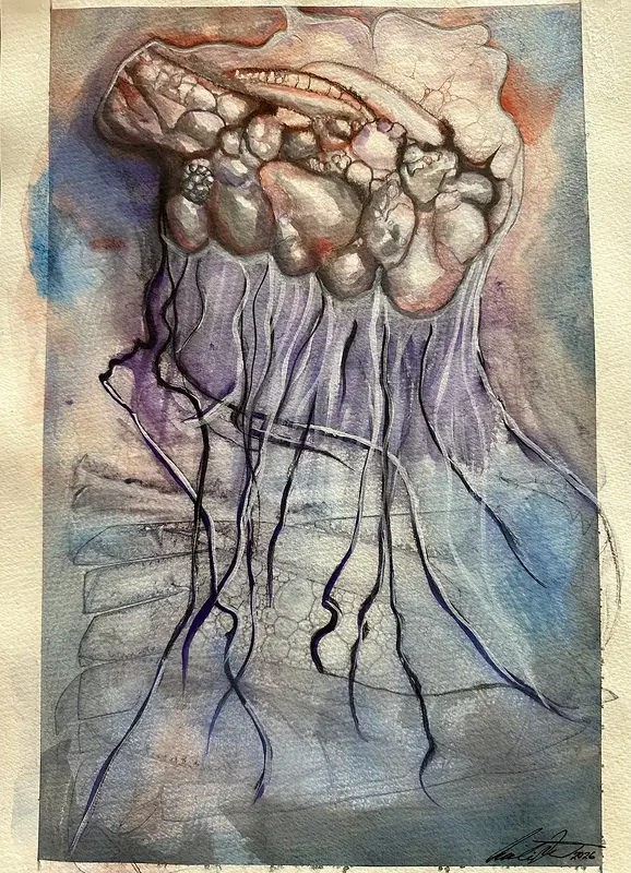 Akvarell Inner Tides 3 Orginal akvarell av Cecilia Larsdotter