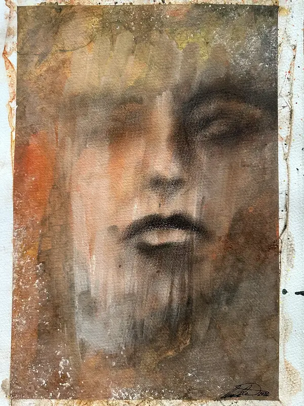 Akvarell DreamLover 1 Orginal akvarell, kol/ watercolors, drawn in charcoal av Cecilia Larsdotter