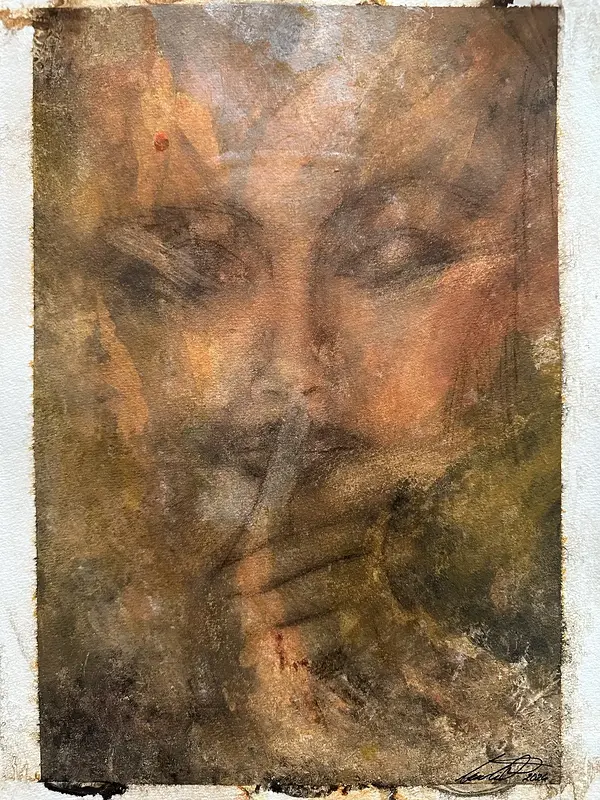 Akvarell DreamLover 3 Orginal akvarell, kol/watercolors, drawn in charcoal av Cecilia Larsdotter