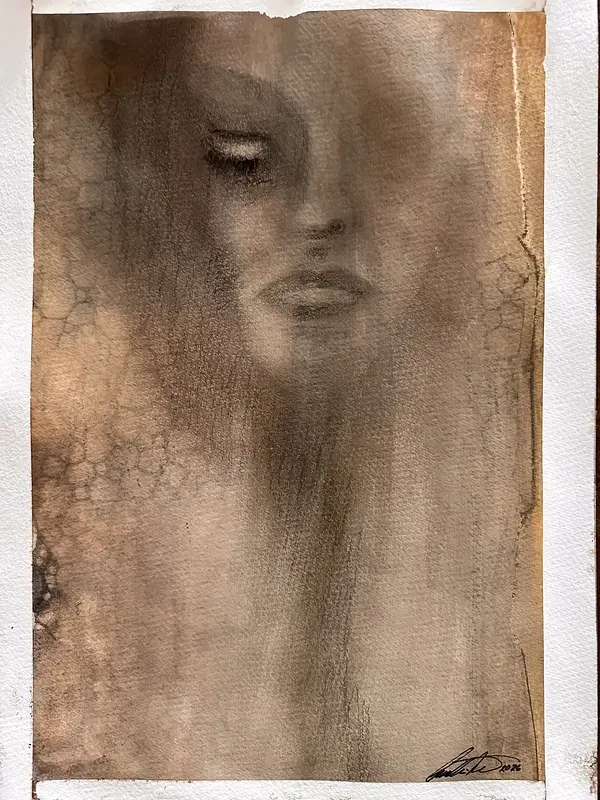 Akvarell DreamLover 4 Orginal akvarell, kol/watercolors, drawn in charcoal av Cecilia Larsdotter