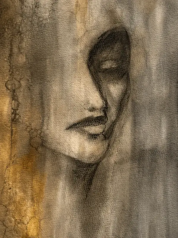 Akvarell DreamLover 5 Orginal akvarell, kol/watercolors, drawn in charcoal av Cecilia Larsdotter