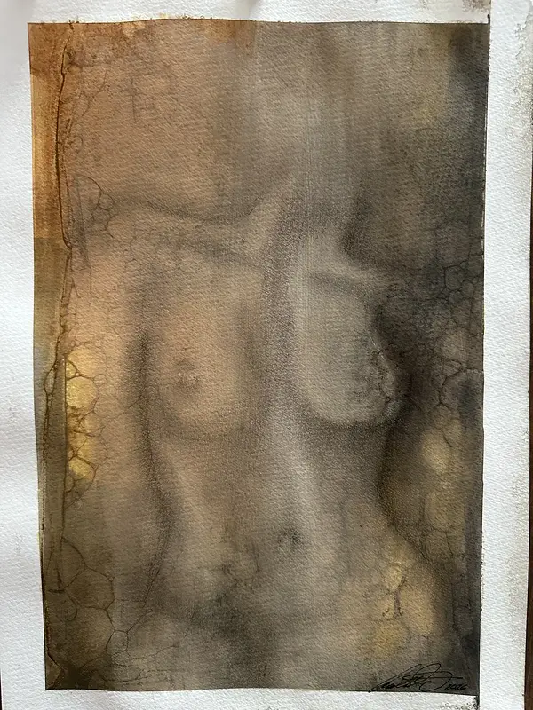 Akvarell DreamLover 6 Orginal akvarell, kol/watercolors, drawn in charcoal av Cecilia Larsdotter