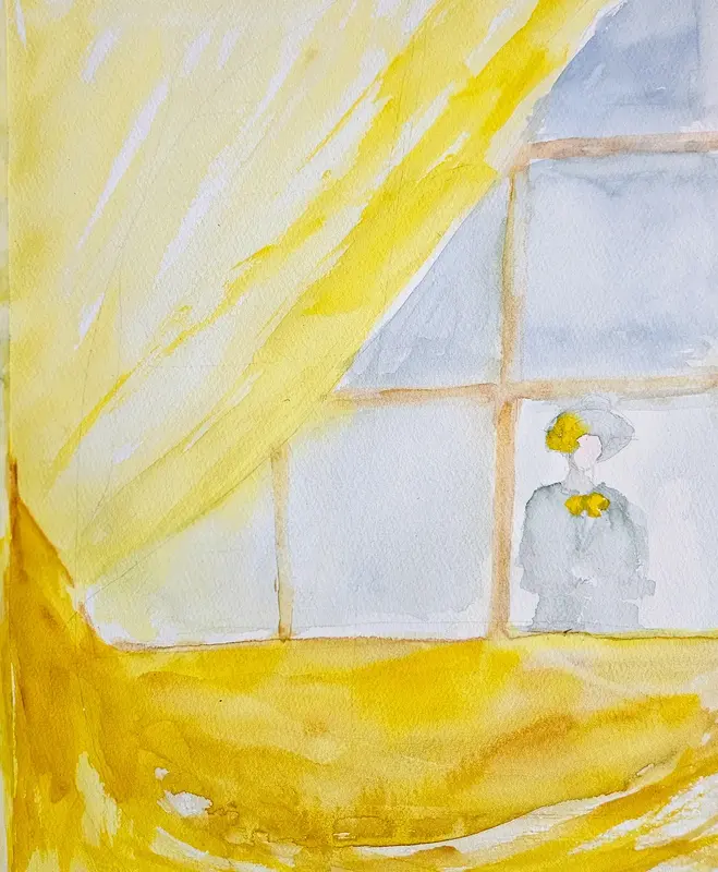 Akvarell Bakom fönstret/Behind the window av Sonja Svensson