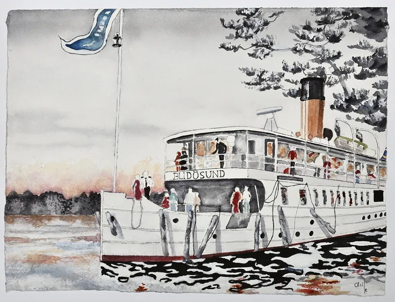 Akvarell Kvällstur, Blidösund av Cécile Hansson