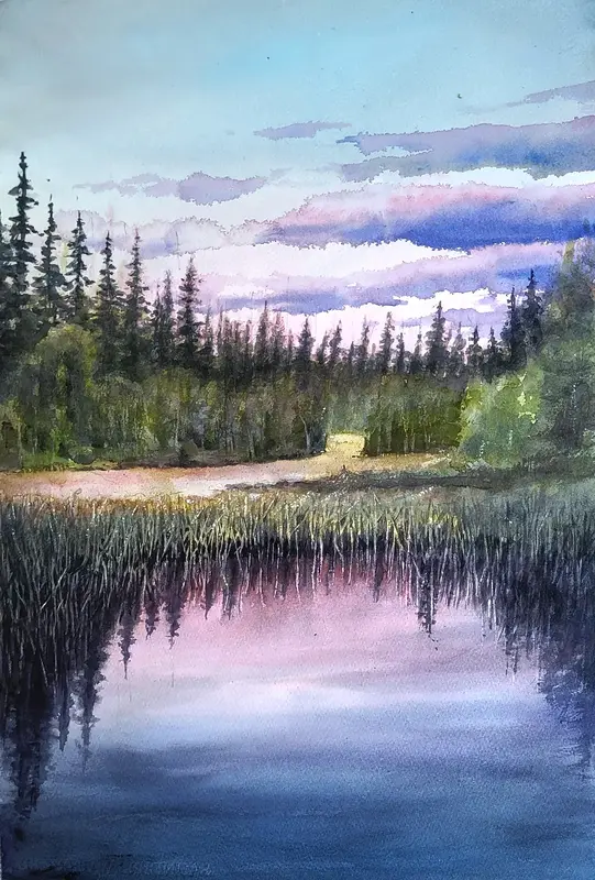 Akvarell Aftonrodnad av Bo Wiktorsson