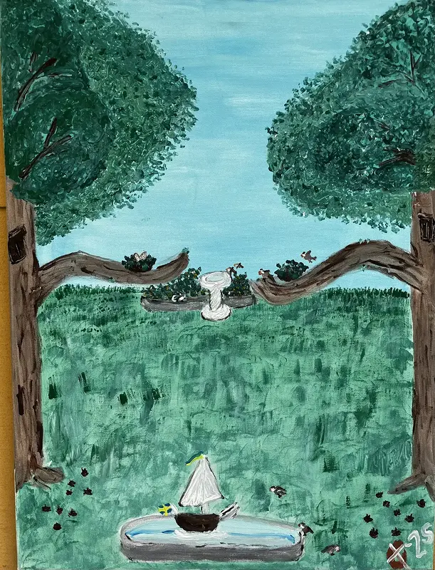 Akrylmålning Båt i familjeparken av Robert Christensen