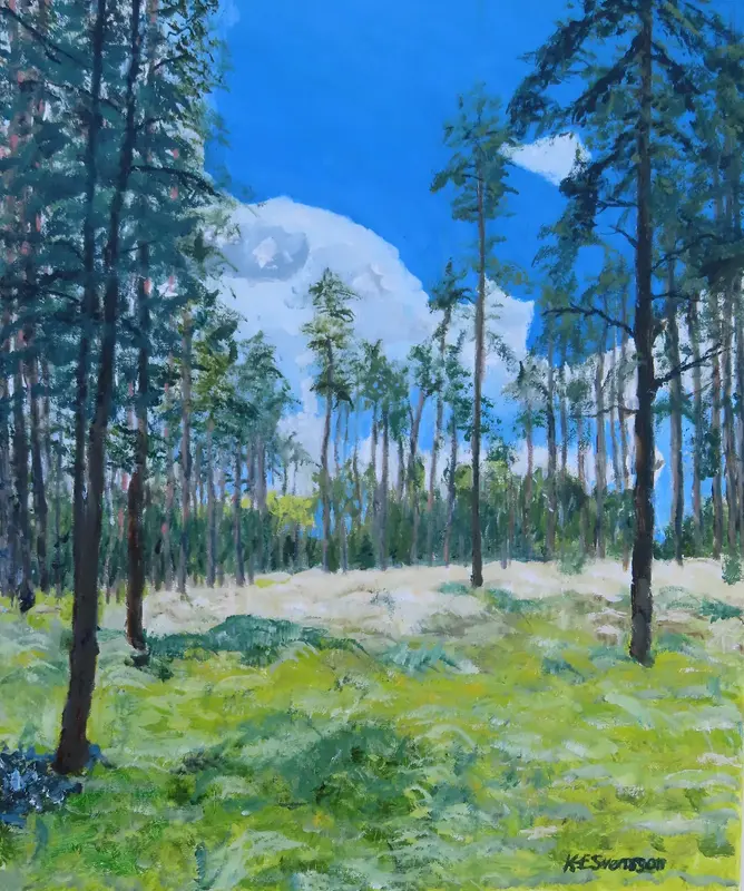 Oljemålning Furuskog i Stengårdshult av Karl-Erik Svensson