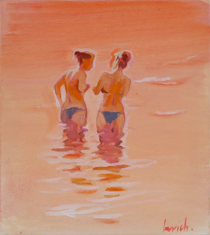 Oljemålning Bathing at Sunset av Alexander Levich