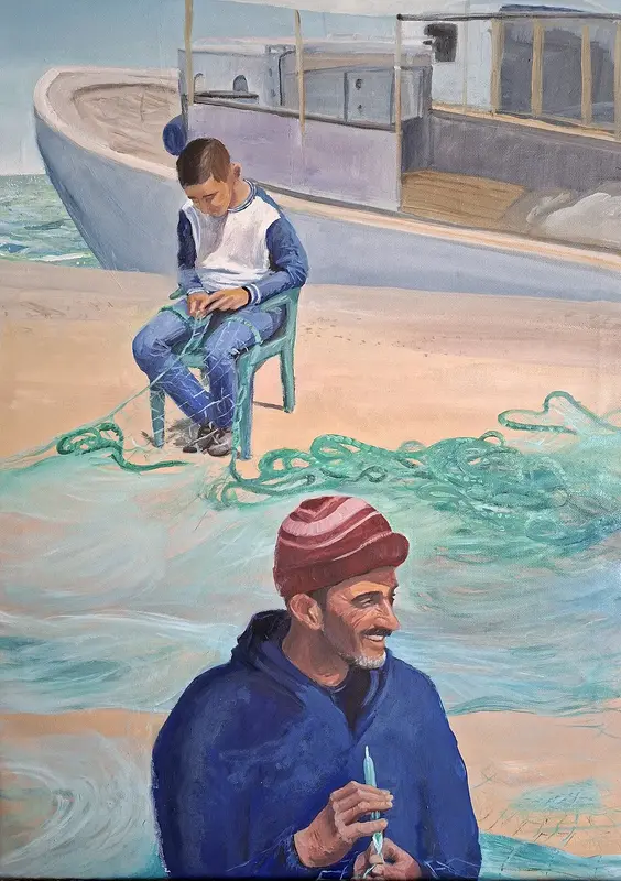 Oljemålning Fiskare i Tripoli Libanon av Veronica Rahme