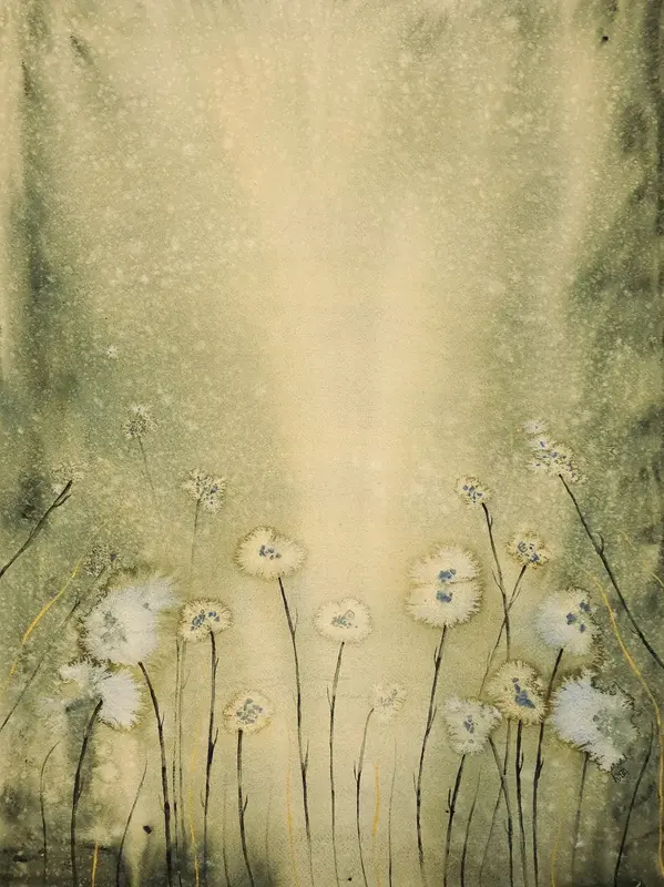 Akvarell Guldblomster av Kiba Gustafsson