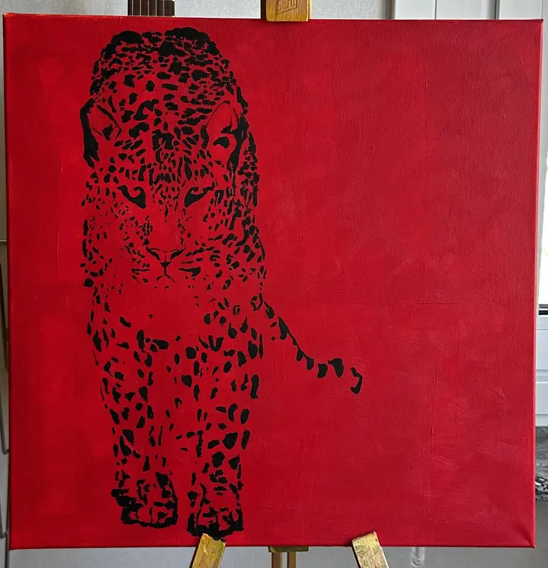 Akrylmålning Rött kattdjur av Molly Johansson