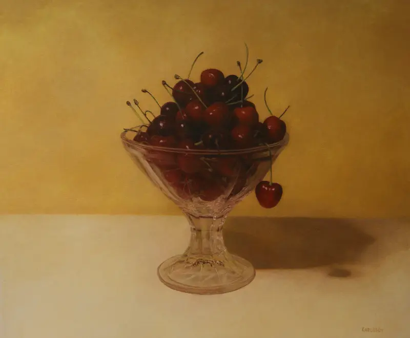 Oljemålning Cherries in a glass bowl av Målaren Karlsson