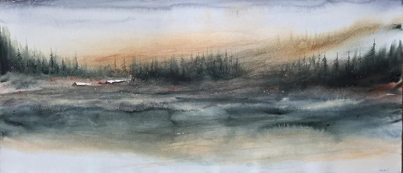Akvarell Held in stillness av Pernilla Carlsson