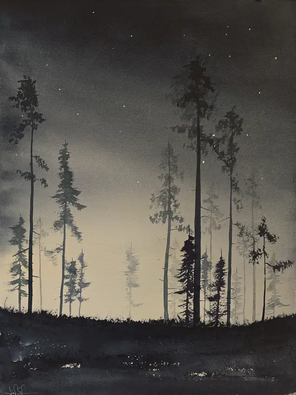 Akvarell Stjärnklart av Leif Stavgren