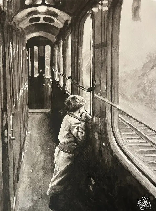 Akvarell Den lilla resenären av Christian Prändel