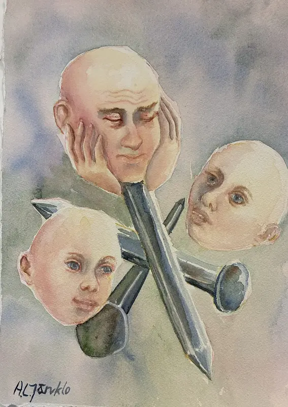 Akvarell Huvudet på en spik av Ann-Louise Järvklo