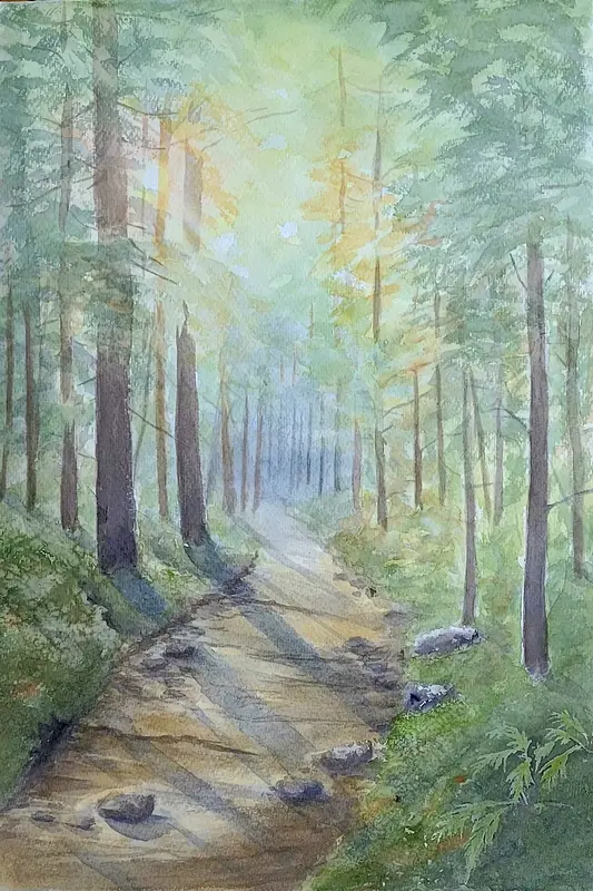 Akvarell Varmt kvällsljus av Lena Bovin Adolfsson