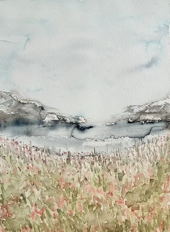 Akvarell Dimmlåga skärgård II av Eva Sofia Liljestrand