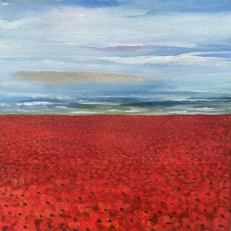 Akrylmålning Poppy röd av Annette Landin
