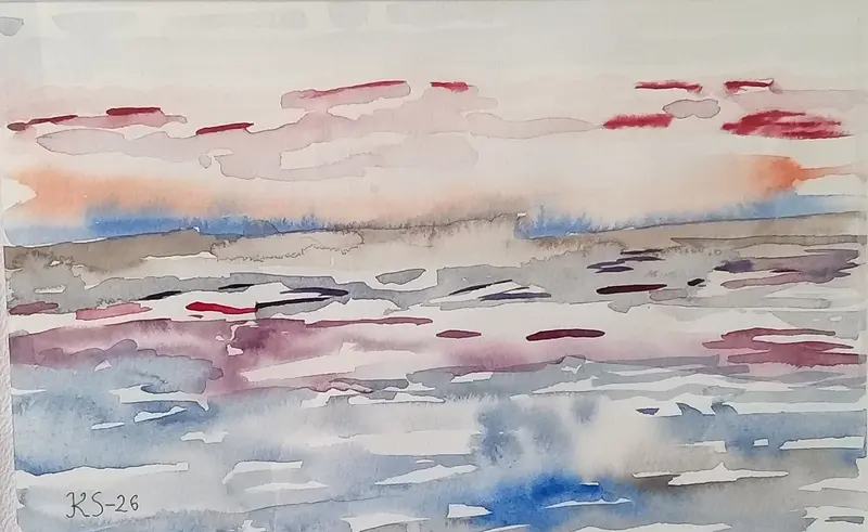 Akvarell Skymning över havet av Karin Söderblom