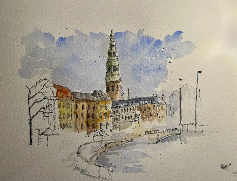 Akvarell Gammelstrand av Santhosh Nadig