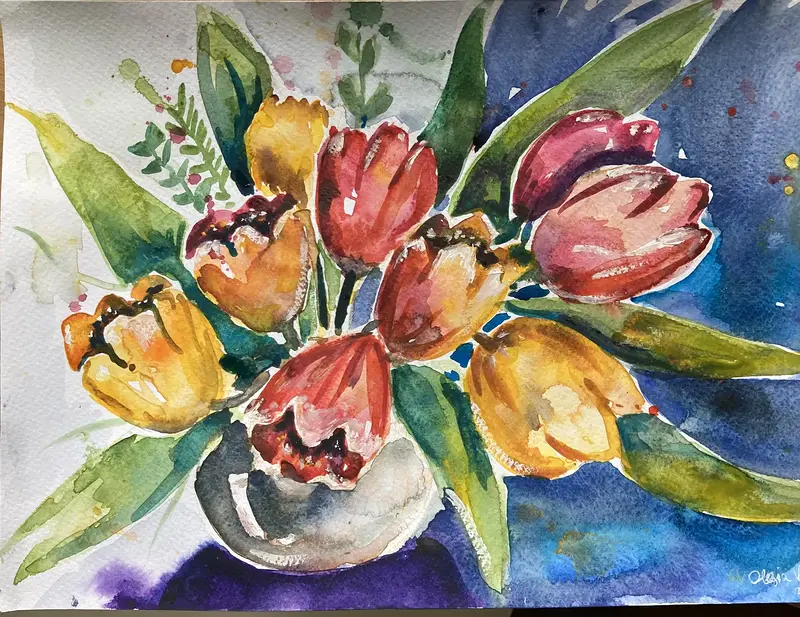 Akvarell Tulpaner av Olesia Volkova
