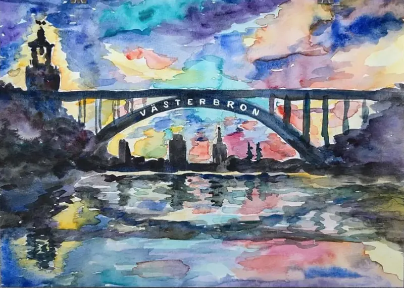 Akvarell Västerbron av Olesia Volkova