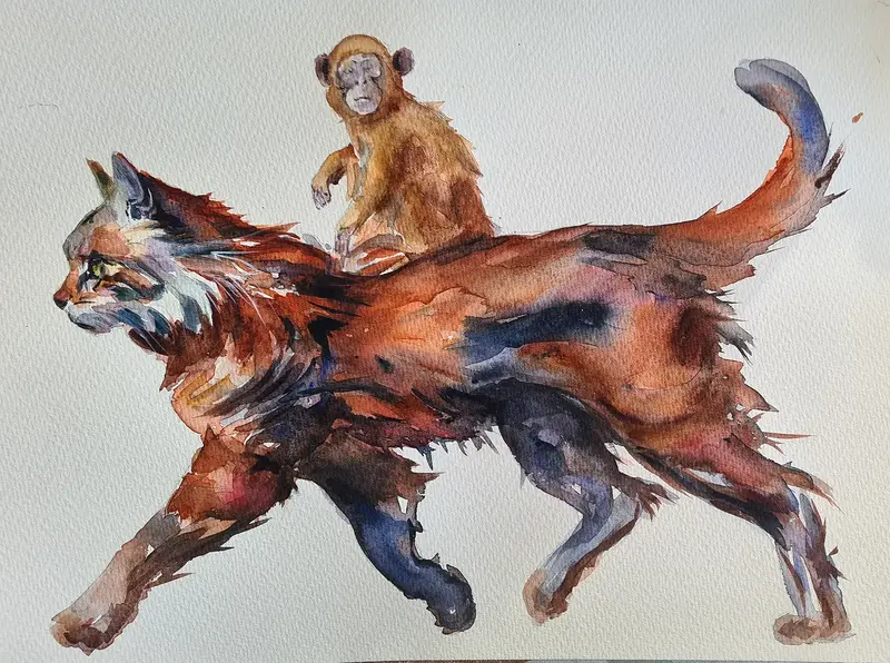 Akvarell Monkeyride av Eva-lena Nilsson