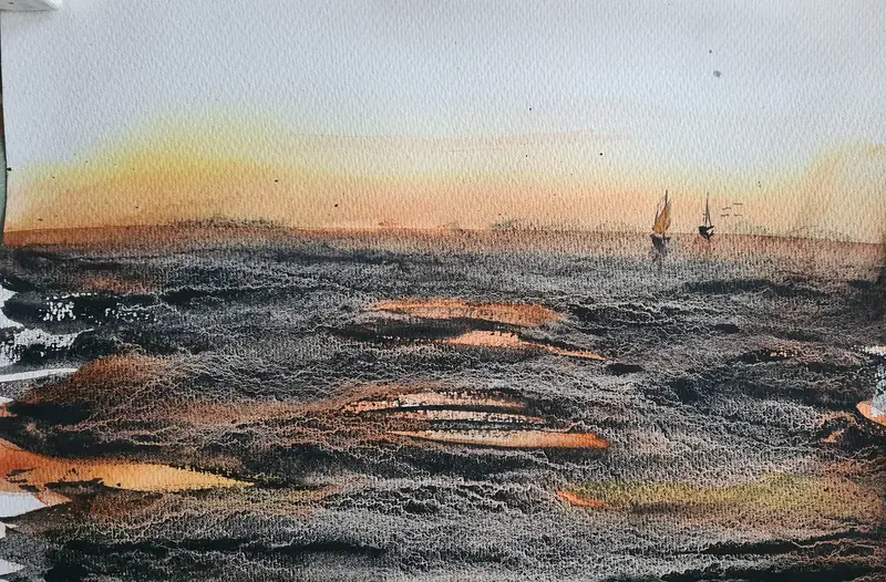 Akvarell Stormig vatten av Eva-lena Nilsson