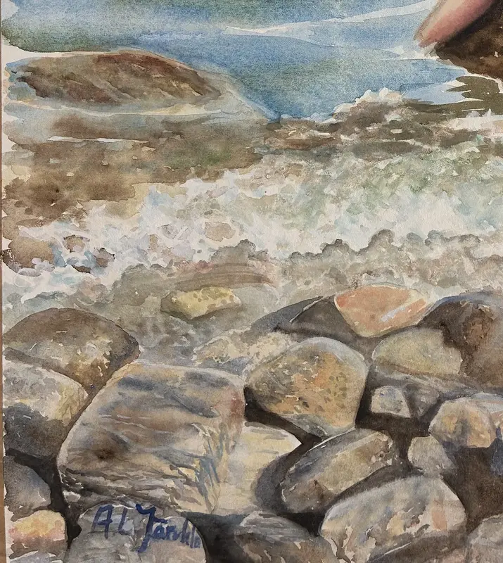 Akvarell En detalj av akvarellen Baddag på Gotland av Ann-Louise Järvklo