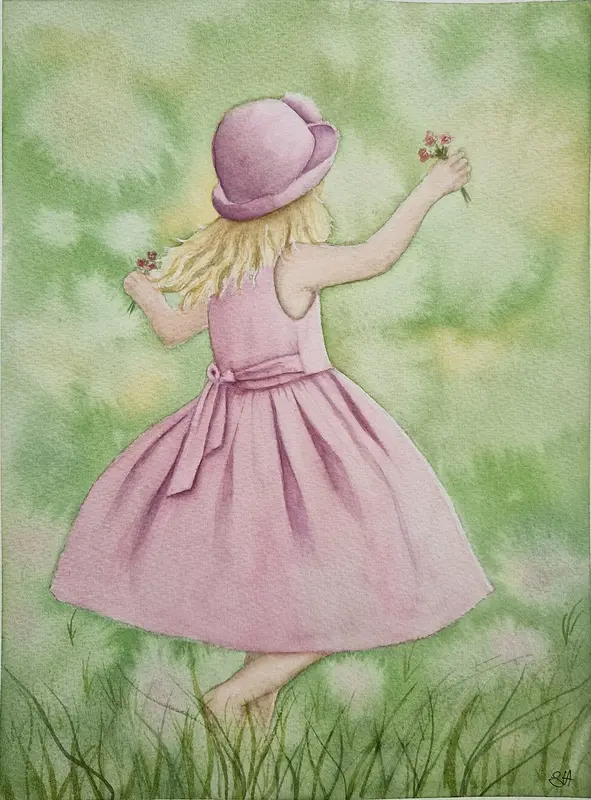 Akvarell Barfota i gräset av Susanne Hagemark