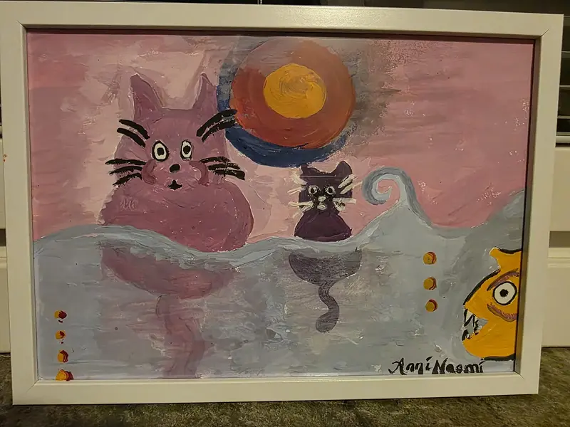 Akvarell Bada i frid katter av Anni Naomi