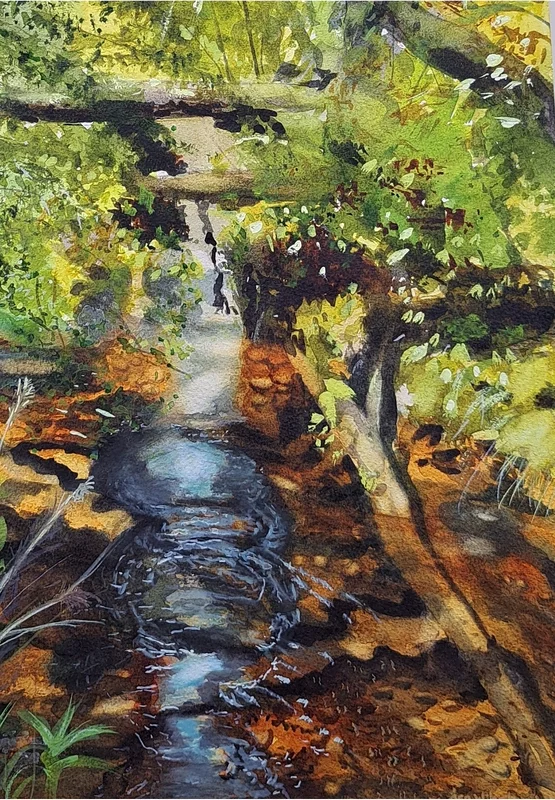 Akvarell Babbling brook av Åsa Wiksten