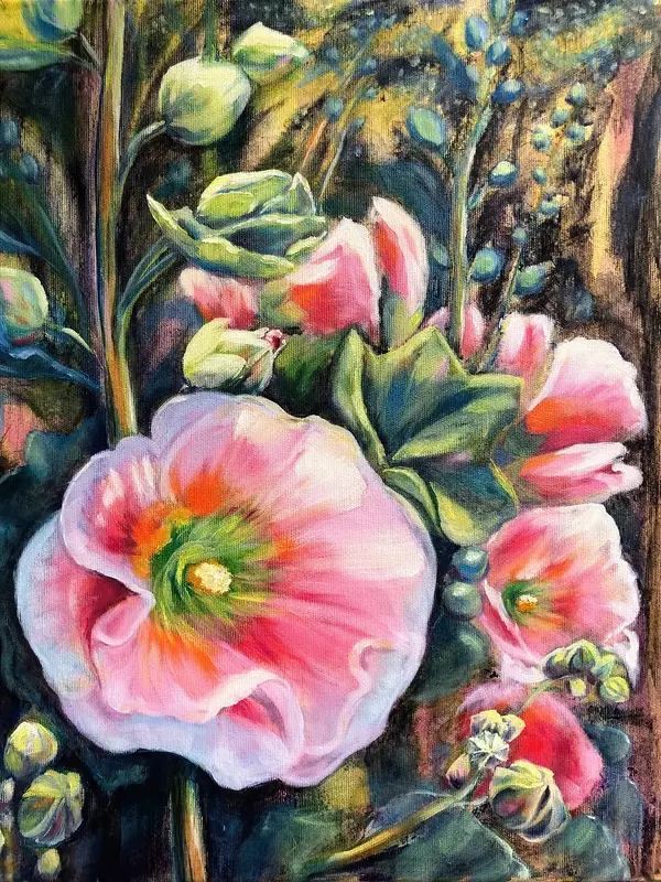 Oljemålning Stockrosen av Nina Wedborn