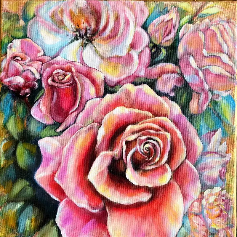 Oljemålning Rosa rosor av Nina Wedborn