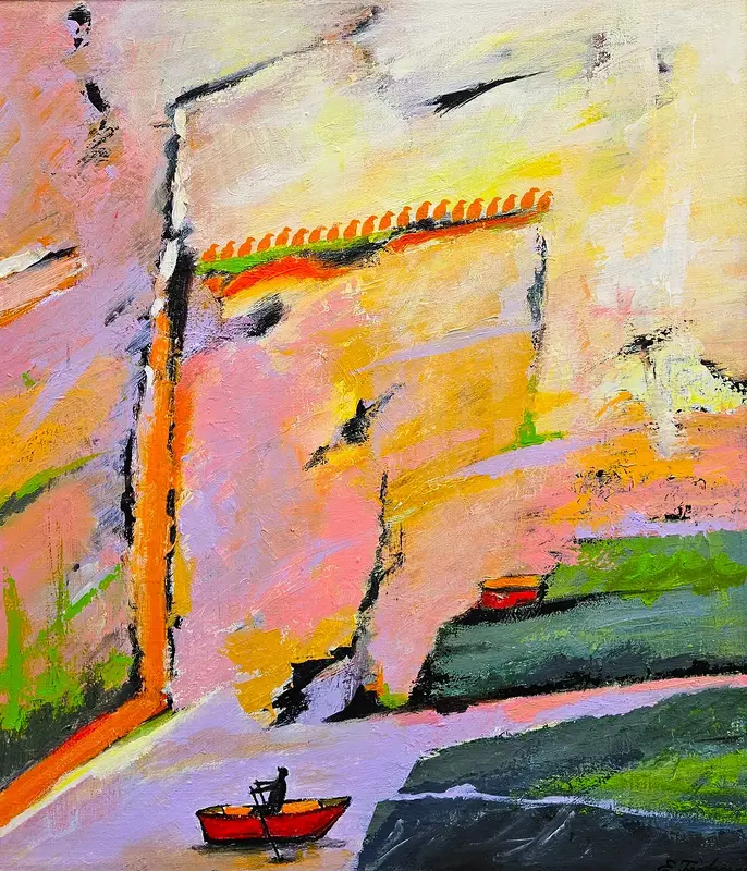 Akrylmålning Roddtur av Eva Friskman