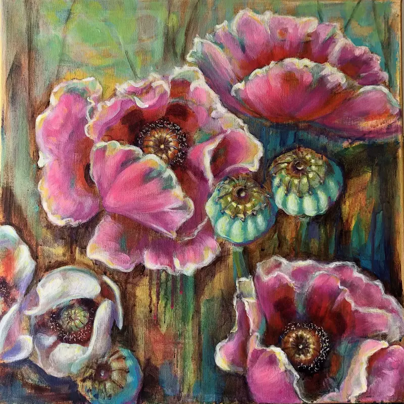 Akrylmålning Jättevallmo av Nina Wedborn