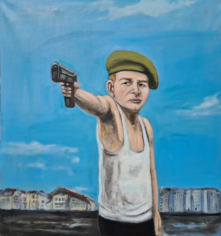 Oljemålning Bullet the blue sky av Irem Babovic