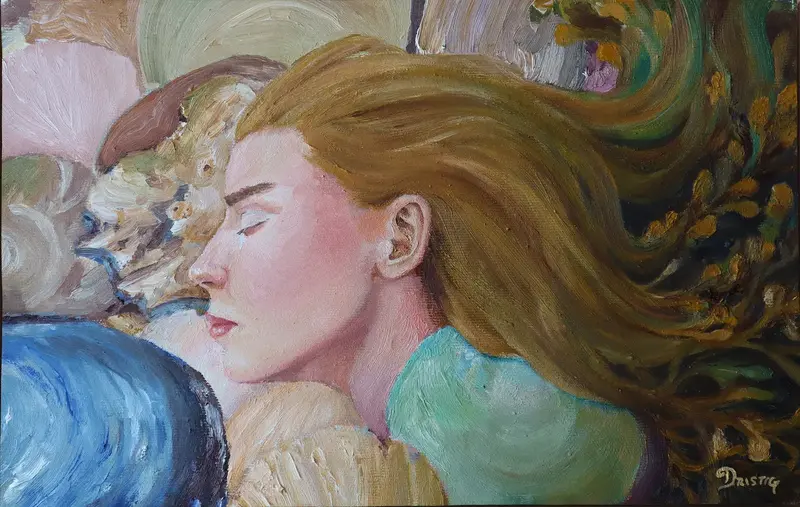 Oljemålning Bland snäckor och tång av Albin Dristig